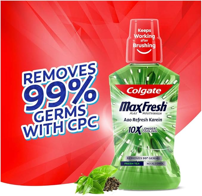 Colgate Plax Fresh Tea Mouthwash 0% Alcohol - 750 ml (250 ml - Pack of 3)