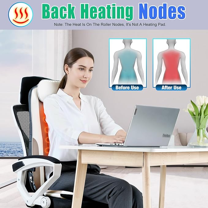 Shiatsu Back Massager with Heat Massage Chair Pad Seat Cushion for Stress Relief Deep Tissue Kneading &amp Roller 2 Vibration Motors Back Waist Hip Massager PU Leather with 2 Adapters