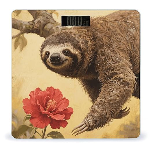 Sloth and Flower Scale for Body Weight Sturdy Tempered Glass Weighing Scales with LCD Display Accurate Digital Bathroom Scale Convenient Body Fat Smart Scales Easy Read