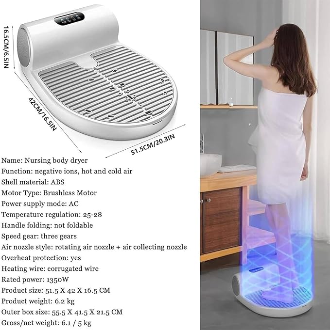 Body Dryer | Body Dryer After Shower | Negative ions Body Heater Blow Dryer | with 2 Wind speeds and LED | Foot Touch Screen | Non-Slip feet for Home and Bathroom