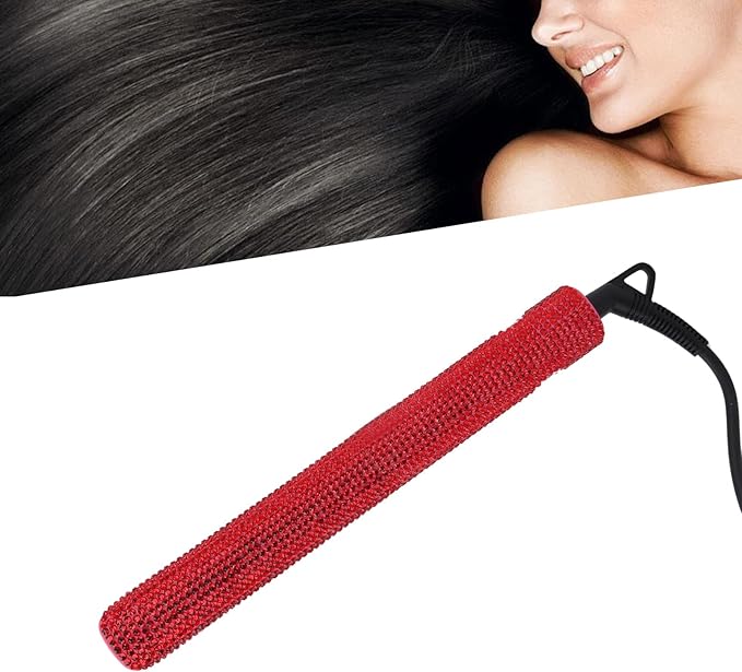Hair Straightener and CurlerProfessional Red Hair Straightener Curler Straightening Curling 2 in 1 Design Rhinestone Flat Iron Automatically Shut Down Temperature Adjustable