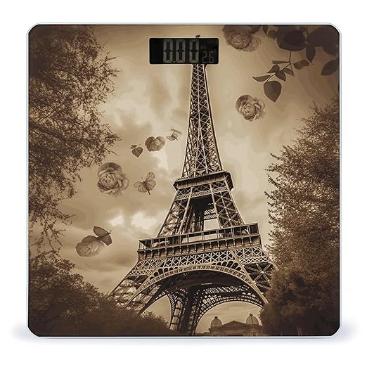 Paris Eiffel Tower Scale for Body Weight Anti-Slip Digital Bathroom Scale Sturdy Toughened Glass Weighing Scales High Precision Safe Rounded Corners Smart Scales