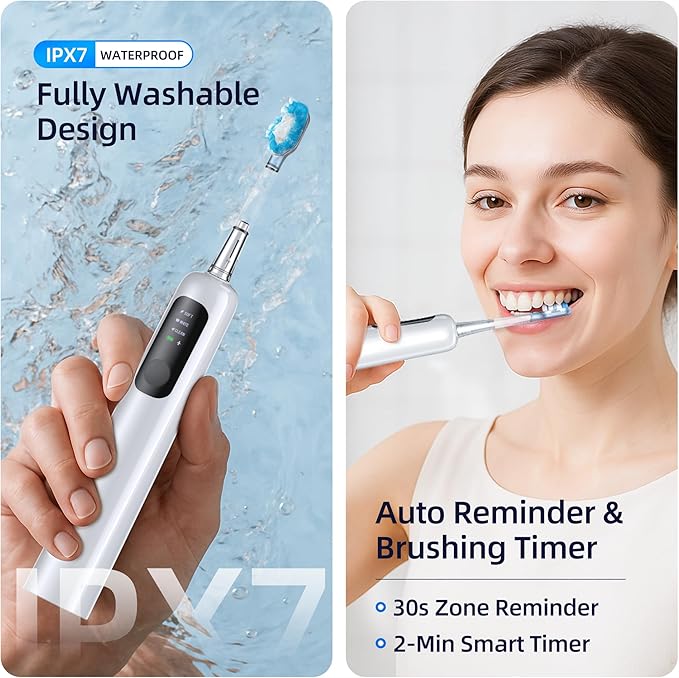 SYNHOPE 60° Oscillating Sonic Electric Toothbrush Rechargeable Battery &amp Fast Charge [Oscillation 60° Swing Amplitude] 3 Brush Heads IPX7 &amp Teeth Whitening Ultrasonic Cleaning Tooth Brush.