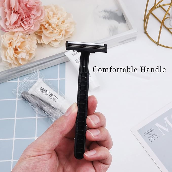 Disposable Razors in Bulk Pack of 120Black Bulk Razors Disposable Individually Wrapped Twin Blade Disposable Shaving Razors with Shaving Cream and Clear Cap Set for HomelessHotelCharityTravel