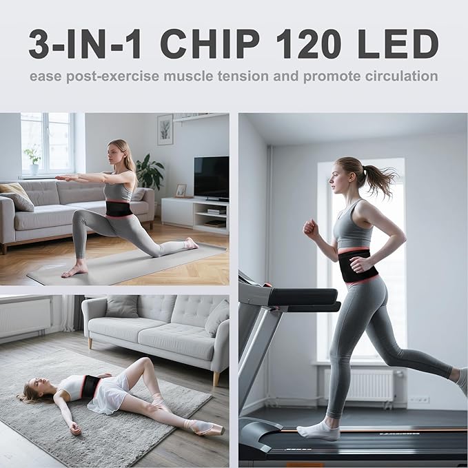 Red Light Belt Device : 3-in-1 660nm &amp 850nm Wearable Wrap Heating Pad with Timer – Back/Shoulder/Knee Comfort &amp Post-Activity Relaxation