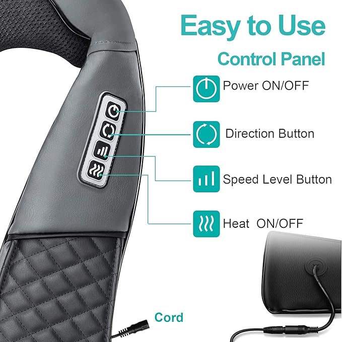Medcursor Neck Massager Portable Electric Shiatsu Back Massage Device with Heat Deep Tissue 3D Kneading Pillow for Muscle Pain Relief (No Battery)