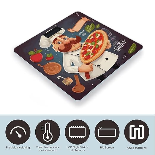 Chef Pizza Weight Scale Digital Electronic Scales Bathroom Scale Larg LCD Backlight Display High Precision MeasurementsTempered Glass