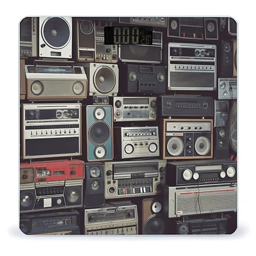 Vintage Wall of Radio Boombox Bathroom Scale Large LCD Backlight Display Digital Scale Rounded Corners Body Scales Automatic Power On/Off Bathroom Scales for Home Bedrooms