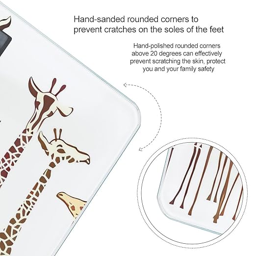 Cute Wild Cartoon Giraffes Scale for Body Weight Anti-Slip Sturdy Tempered Glass Weighing Machine Highly Digital Accurate Bright LCD Bathroom Scale for Household Gift