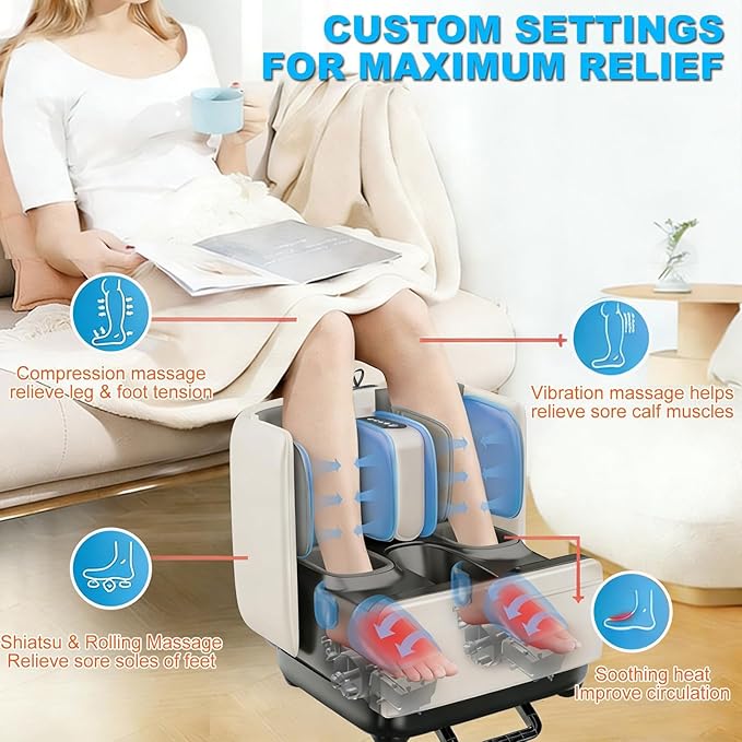 Shiatsu Foot and Calf Massager with APP Control Deep Kneading Foot Massager with Heat Vibration and Air Compression for Feet Ankle Leg Tired Muscles &amp Plantar Fasciitis for Men Women