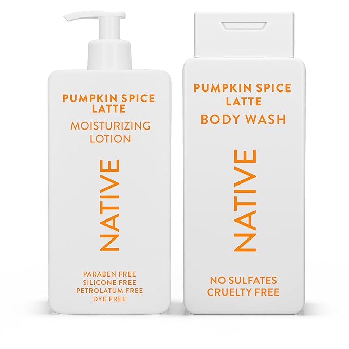 Native Body Wash &amp Moisturizing Lotion - Pumpkin Spice Latte - Naturally Derived Ingredients Paraben-Free Dye-Free Personal &amp Skin Care | Fall Seasonal Bundle (34.5 fl oz Total) - 2 Pk