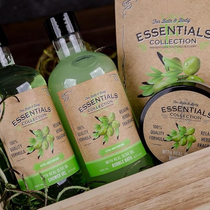 Gift Sets for Bath Spa Shower |6-piece wellness set|260ml shower gel 260ml bubble bath300g bath salt50ml body scrub50ml body lotionsisal pad feature: In wooden Basket.