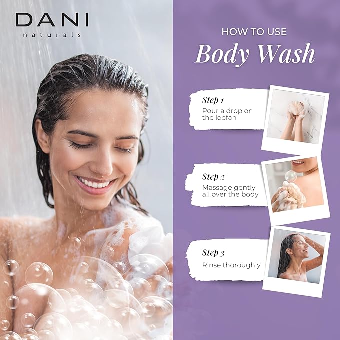 DANI Naturals Moisturizing Body Wash - Calming Lemongrass Lavender Scent with Organic Aloe Vera &amp Natural Glycerin - Paraben Sulfate &amp Phthalate-Free Shower Gel - 12 oz Bottle Vegan &amp C