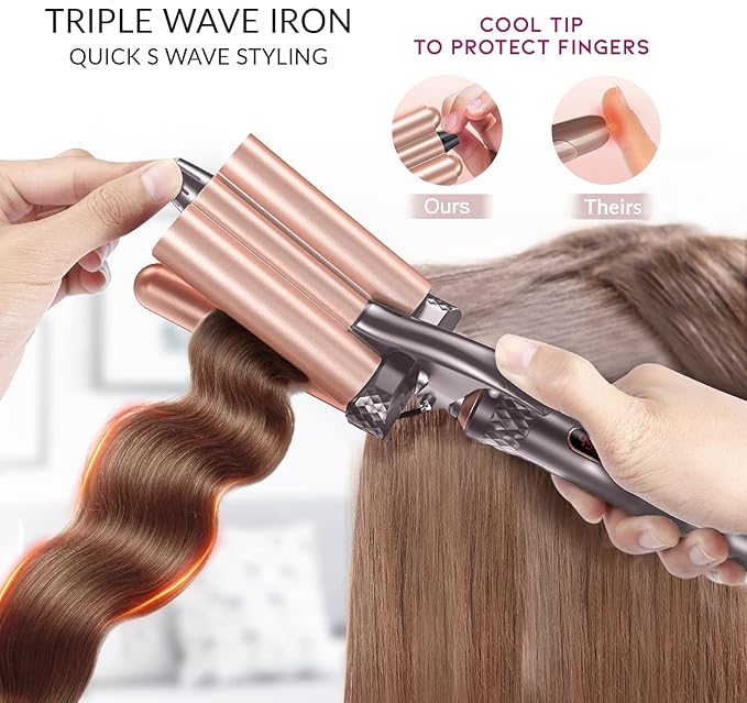 Mr Big Triple Waver Curling Iron Set for Beachy Waves has the 4 Most Used Wands 1” Waver Crimper &amp Wands from ½” to 1.25” Great for Long Hair Travel Bag &amp Accessories Fast Heat for All Ha