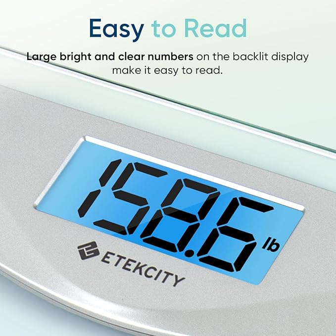 Etekcity Digital Body Weight Bathroom Scale Large Blue LCD Backlight Display High Precision Measurements6mm Tempered Glass 400 Pounds