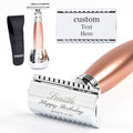 FREED Customized gifts Engraving Shaving Kit - Safety Razor with metal handle include razor base razor travel case and 10 bladesit's the best gift for men (Champagne gold)