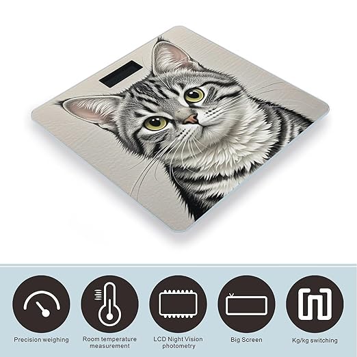 Pencil Style Cat Scale for Body Weight Highly Accurate Digital Bathroom Body Scale Digital Bathroom Scales for People Anti-Slip Large LCD Display Smart Scales