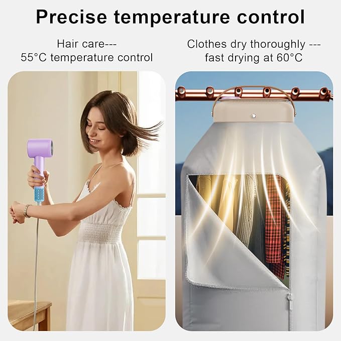Hair Dryer&ampPortable Clothes Dryer180000 RPM Professional High-Speed Blow&amp800 Millions Negative Ionic Care for Fast Drying Low Noise for Travel&ampHome Use for Lightweight T-ShirtsGarments
