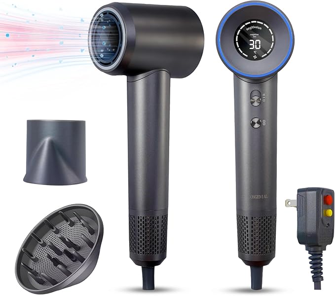 CONGENIAL™ Ionic Hair Dryers Fast Drying Blow Dryer with Ceramic Technology for All Hair Types Curly Hair with Diffuser Light Quiet and Powerful (Grey)