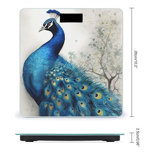 Blue Peacock Scale for Body Weight Safe Rounded Corners Tempered Glass Digital Bathroom Scale LED Display 400lb Capacity Weight Scales with High Precision Sensors