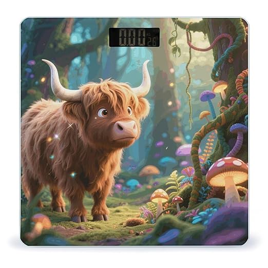Cute Highland Cow Weight Scale Cute Bathroom Scale for Body Highly Accurate Digital Weighing Machine for People Compact LCD Display Scales with Sturdy Toughened Glass Scales