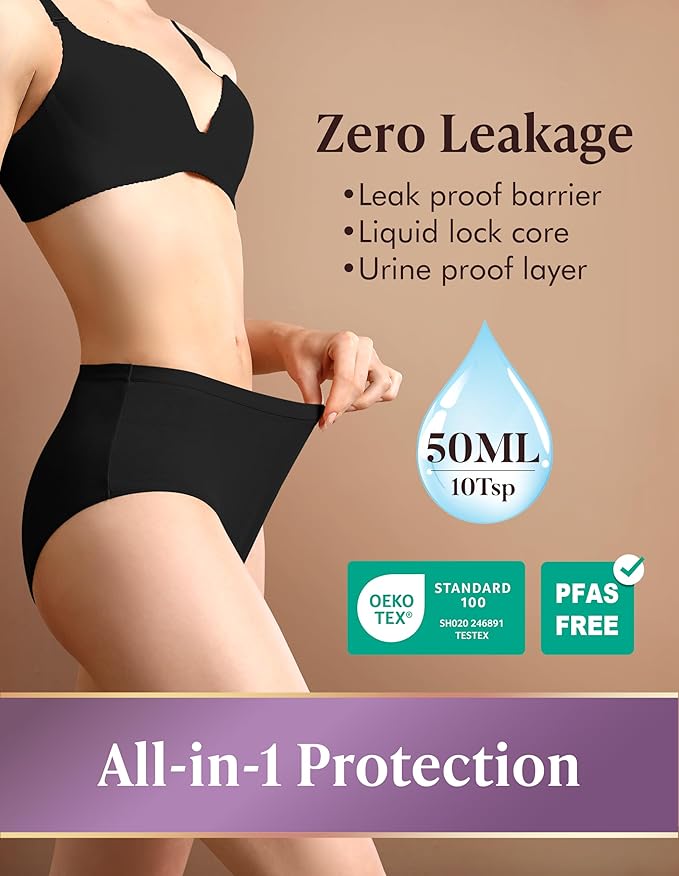 AIRCUTE Washable Adult Urine Incontinence Underwear for Women Leak Proof Absorbent Bladder Protective Panties(Small 3 Pack)