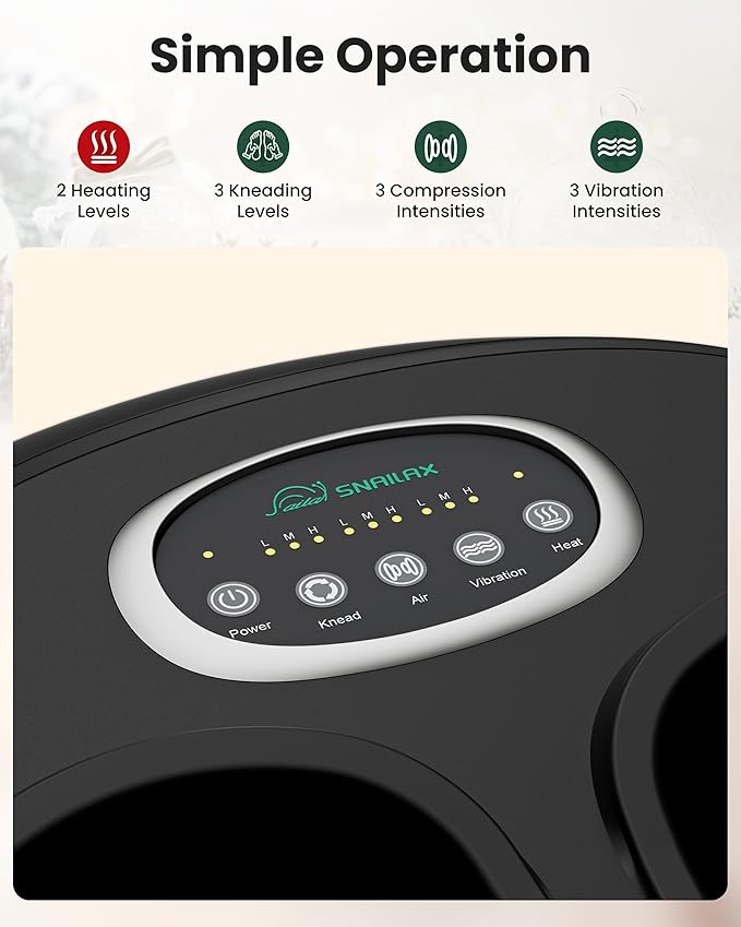 Snailax Shiatsu Foot Massager Machine with Soothing Heat Deep Kneading Air Compression Improve Blood Circulation and Foot WellnessRelax for Home or Office Use