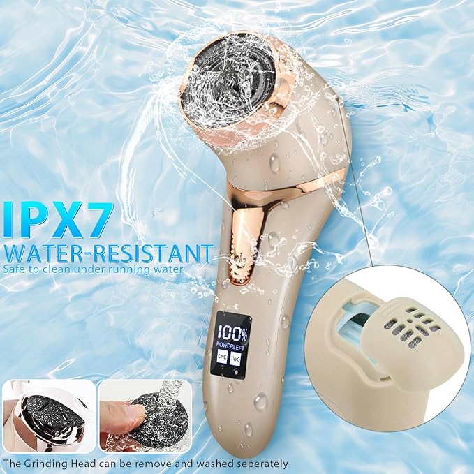 Electric Callus Remover for Feet Portable Pedicure Kit Foot File Callus Remover Rechargeable Waterproof Foot File for Foot Care Deadskin Remover with 9Head&ampLCD Display Gold