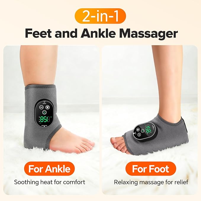 2PCS Cordless Foot Massager for Neuropathy 3000mAh Rechargeable Ankle Heating Pad with Massage for Circulation Foot Ankle Pain Relief Massager Gray