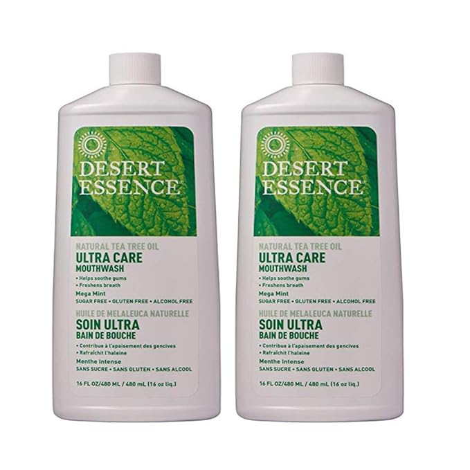 Desert Essence Ultra Care Tea Tree Oil Mouthwash (16 fl oz 2 pack) - Natural Tea Tree Oil Mouthwash - Two Pack 16 fluid ounce Mouthwash