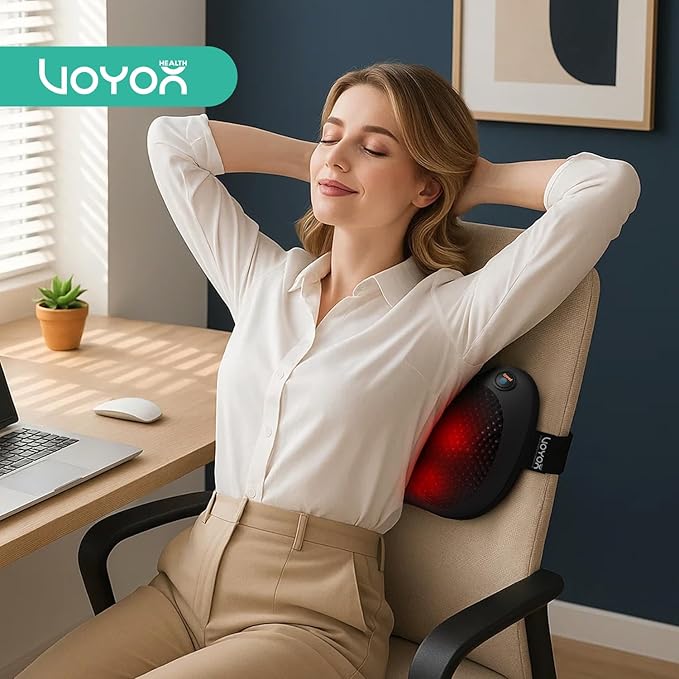 VOYOR-Health Shiatsu Neck and Back Massager with Heat - 3D Kneading Deep Tissue Massage Pillow for Lower Back Shoulder Calf Foot Use at Home Office YZ101 (Dark Black)
