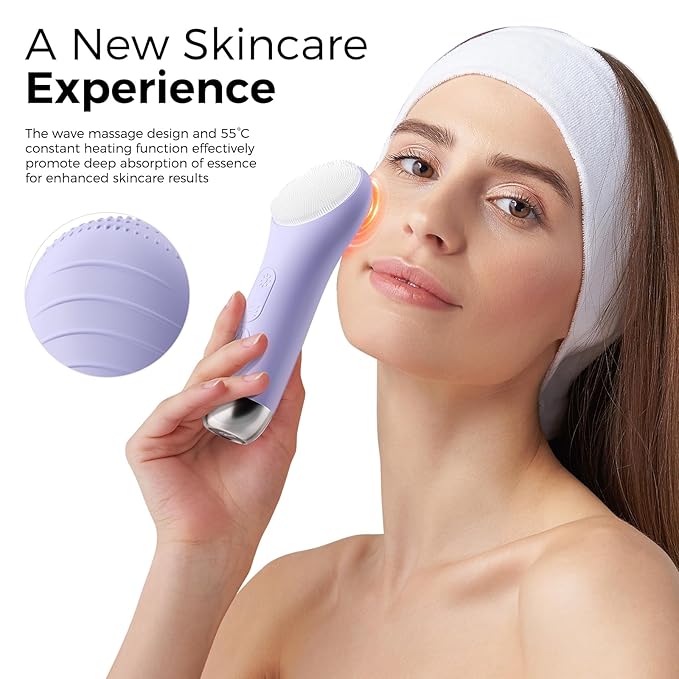 Face Scrubber Facial Cleansing Brush - Waterproof and Rechargeable Face Cleansing Brush with 4 LED Gentle Light Cleansing Exfoliating and Massaging Electric Face Scrub Brush for Men &amp Women