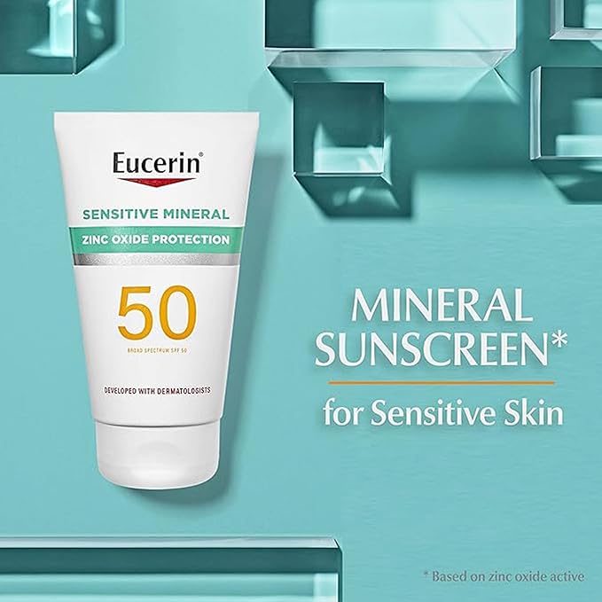 Eucerin Sun Sensitive Mineral Sunscreen Lotion SPF 50 Hypoallergenic Fragrance Free Sunscreen with Zinc Oxide Protection 4 Fl Oz Tube