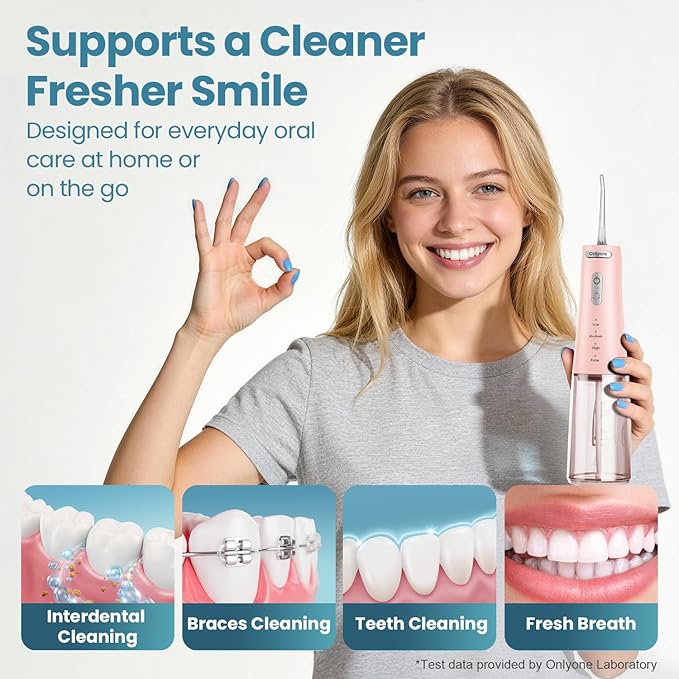 Onlyone Water Dental Flosser Pick for Teeth 300ML Portable Oral Irrigator Rechargeable Travel Irrigation Cleaner Professional Electric Flossing Machine Birthday Gifts for WomenMomGirlfriend Pink