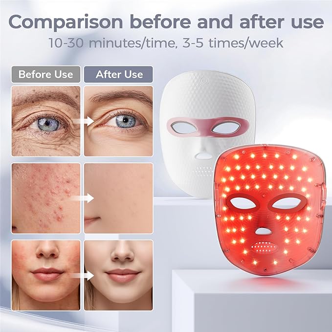 Red Light Therapy for Face-LED Face Mask Light Therapy with 3 Gears2500mAh BatteryInfrared Red Light Therapy Mask for Home Working Travel Yoga Sleep