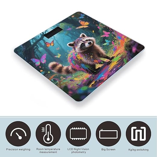 Magic Raccoon Weight Scale Cute Bathroom Scale for Body Highly Accurate Digital Weighing Machine for People Compact LCD Display Scales with Sturdy Toughened Glass Scales