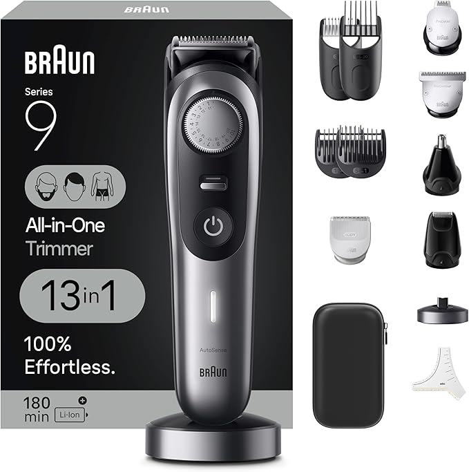 Braun Series 9 All-in-One Multi Grooming Kit for Men 13-in-1 Beard Trimmer Body Groomer Hair Clipper and Manscaping for Face &amp Body 9440