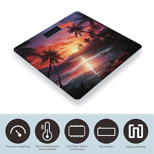 Colorful Tropical Sunset Bathroom Scale Rounded Smart Scale for Body Weight Automatic Power On/Off Weight Scales Accurate Bathroom Digital Scales for Pet Home Bedroom Kitchen