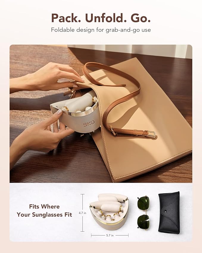 SKG G7 Pro Fold Foldable 3.0 Neck Massager for Pain Relief Deep Tissue Vibration Cordless Travel MassagerInnovative Portable 3D Neck Massager for Office Home Car Travel Gold Titanium Neck Massager
