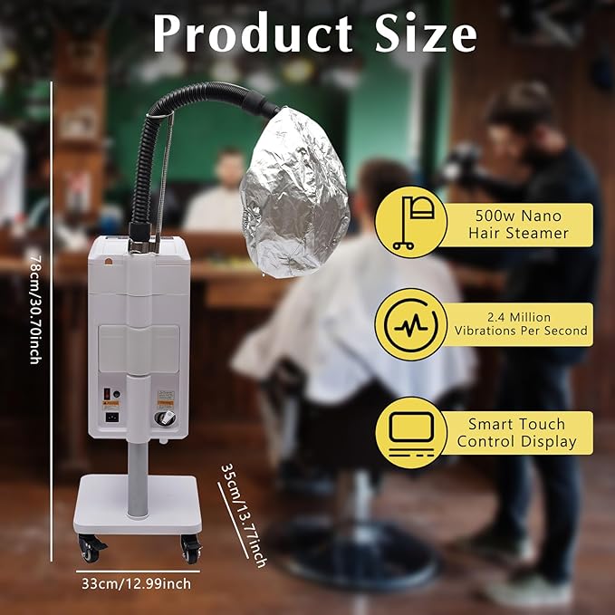Professional Vertical Salon Hair Steamer 110V 500W Vertical Nano Hair Steamer Hair Color Processor with Smart Touch Control Display Salon Salon Spa Equipment Anion Hair Color Processor