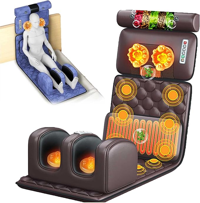 Memory Foam Vibrating Massage Mattress PadFull Body Massager for Back Lumbar Leg Muscle RelaxationFull Body Massage Mat with Heat 10 Vibrating NodesFoldable