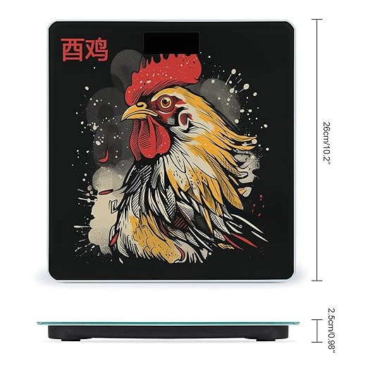 Chicken Drawings Scale for Body Weight Anti-Slip Tempered Glass Digital Bathroom Scales Clear LCD Display Weighing Scale Safe Rounded Corners Smart Scales