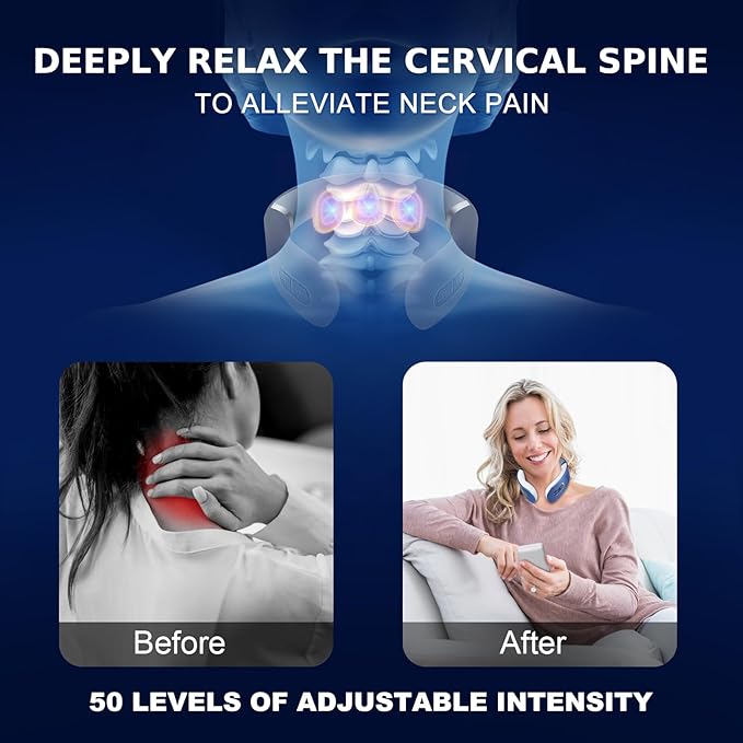 Neck Massager with Heat 9 Modes and 50 Intensity Cervical Massage with Adjustable Timers
