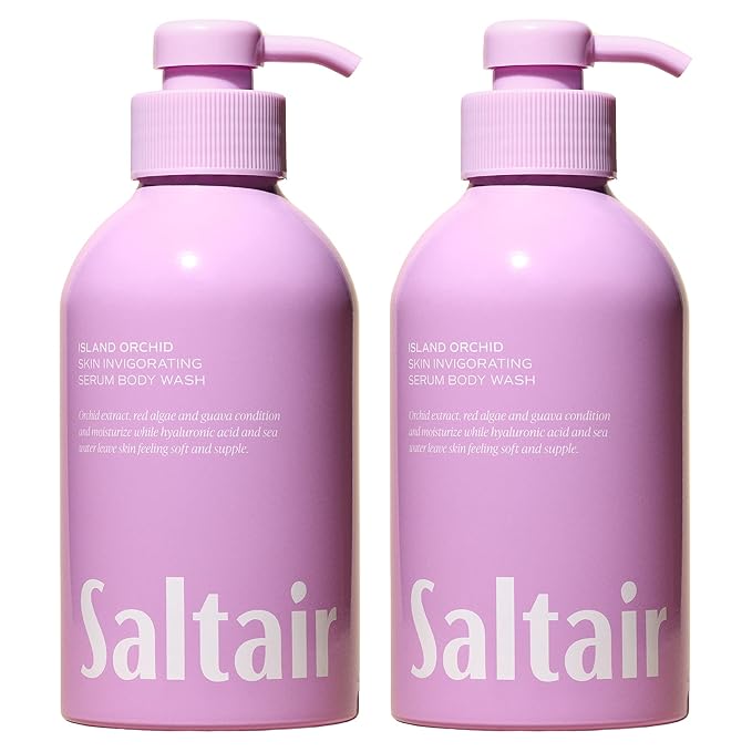 Saltair Body Wash 2-Pack – Moisturizing Body Wash with Hyaluronic Acid &amp Orchid Extract – Scented Shower Gel for Women and Men – Island Orchid Scent 2x 17oz – Vegan Cruelty-Free Paraben-Free