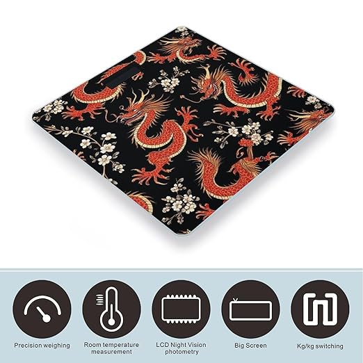 Digital Bathroom Weighing Scale Energy Saving Scale Smart Scale for Body Weight Japanese Chinese Dragon Flower Black Floral