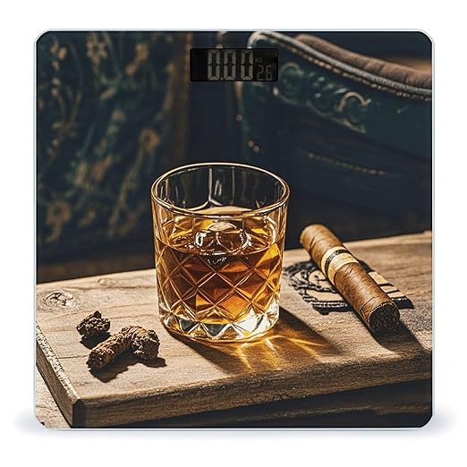 Cigar &amp Whiskey Bathroom Scale for Body Weight LCD Display Digital Bathroom Scale Tempered Glass Bathroom Weight Scales Fashion Smart Scales for Home Bedroom 400 Lb