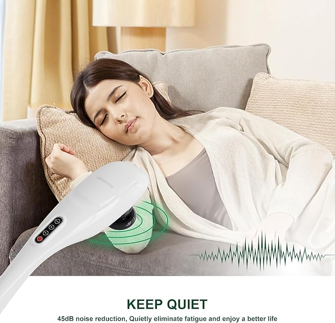 MEGAWISE Cordless Back Massager for Shoulders Waist Legs Rechargeable 3200mAh Battery 5 Speed and 5 +2 Massage Nodes 5 Hard 2 Silicone Nodes Massage While Moving Around (Off White Cordless)