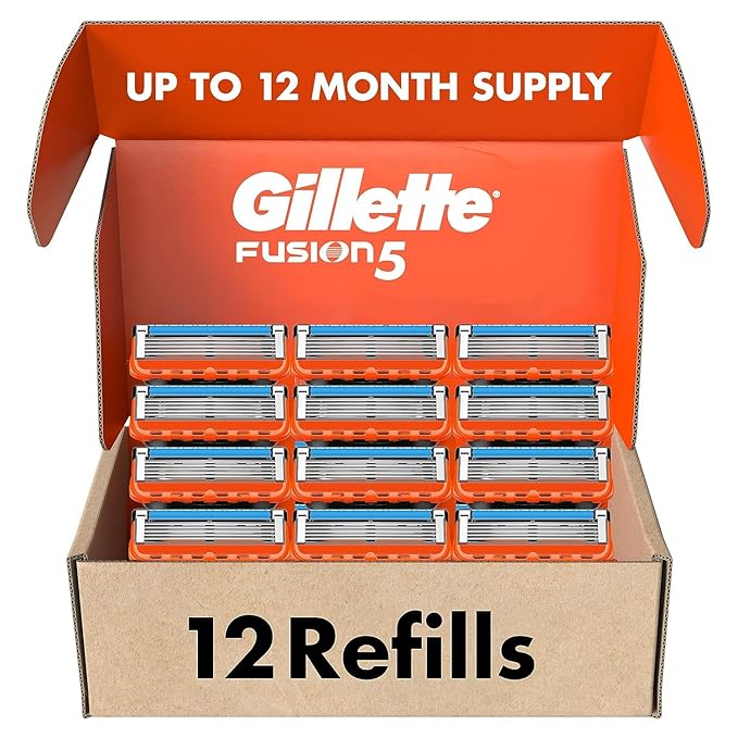 Gillette Fusion5 Mens Razor Blade Refills 12 Count Lubrastrip for a More Comfortable Shave