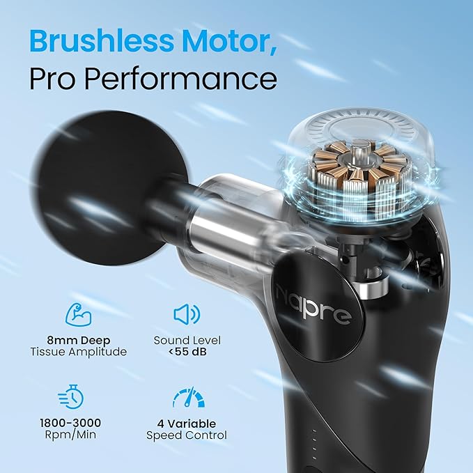 NAPRE 3-in-1 Detachable Massage Gun with HeatMini Massage Gun Deep Tissue with Extension HandlePortable Handheld Percussion Muscle Massager for Back/Neck/BodySmall &amp Quiet5 Heads