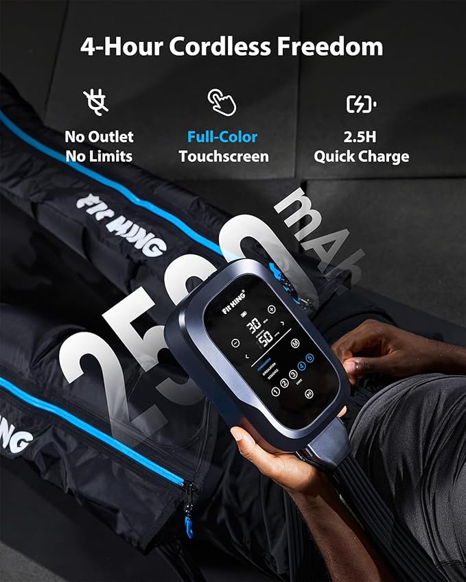 FIT KING Upgraded Full Leg Compression Massager Boots Professional Air Compression Recovery System for Circulation &amp Fast Athlete Recovery Cordless Rechargeable Recovery Boots (Small)